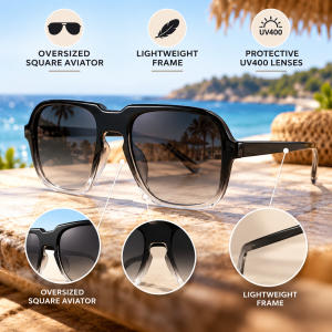 Unisex Oversized Square Aviator Sunglasses features