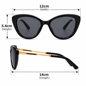 Cat Eye Metal Temples Sunglasses dimensions