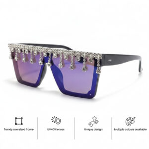 Oversized Flat Top Rhinestone Sunglasses promo