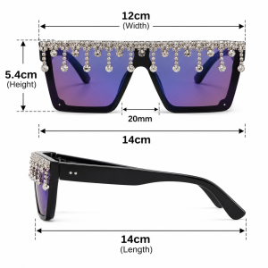 Oversized Flat Top Rhinestone Sunglasses dimensions