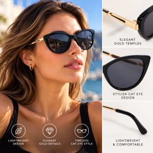Cat Eye Metal Temples Sunglasses features