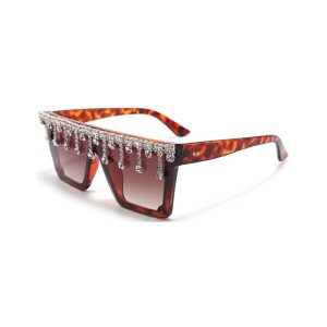 Oversized Flat Top Rhinestone Sunglasses tortoise shell