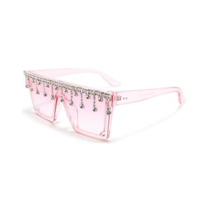 Oversized Flat Top Rhinestone Sunglasses pink