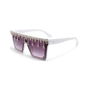 Oversized Flat Top Rhinestone Sunglasses purple