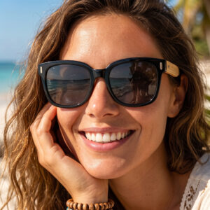 Bamboo Square Butterfly Sunglasses model 2