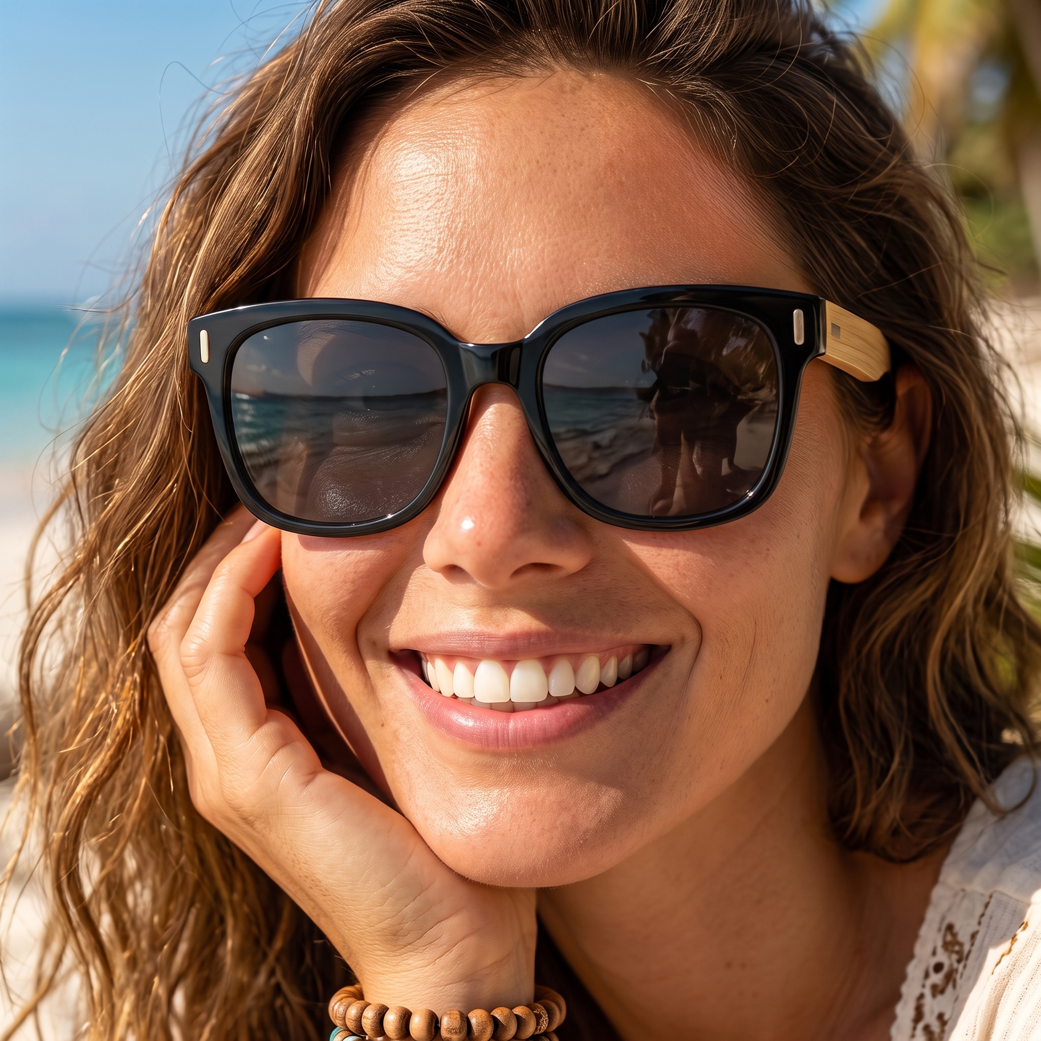 Bamboo Square Butterfly Sunglasses model 2