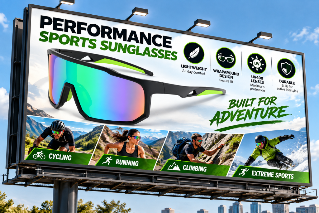 Full Rim Shield Sunglasses promo billboard