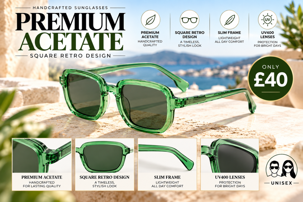 square retro acetate sunglasses ad