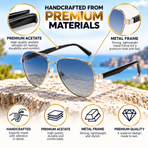 Retro Aviator Acetate Temple Sunglasses premium materials