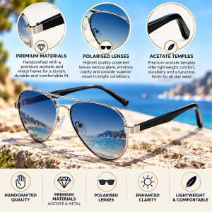 Retro Aviator Acetate Temple Sunglasses premium image