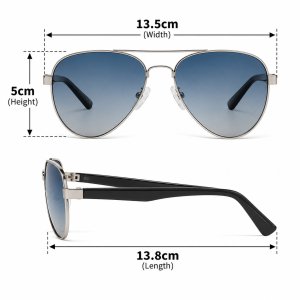 Retro Aviator Acetate Temple Sunglasses dimensions
