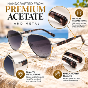 Retro Aviator Acetate Temple Sunglasses premium m