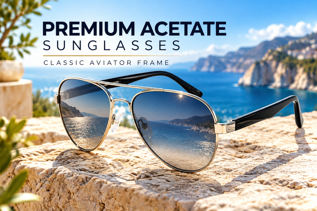 Retro Aviator Acetate Temple Sunglasses ad