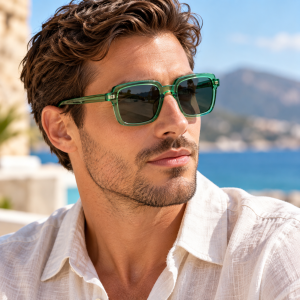 square retro acetate sunglasses man model