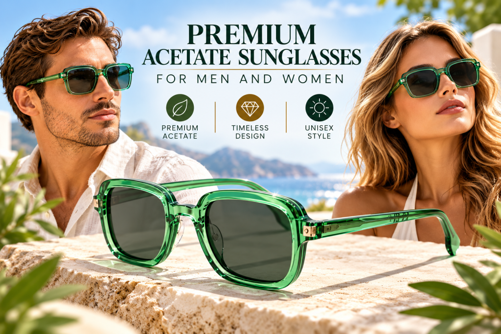 square retro acetate sunglasses ad