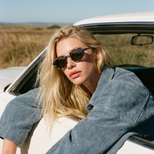 Square Retro Acetate Sunglasses female model 1