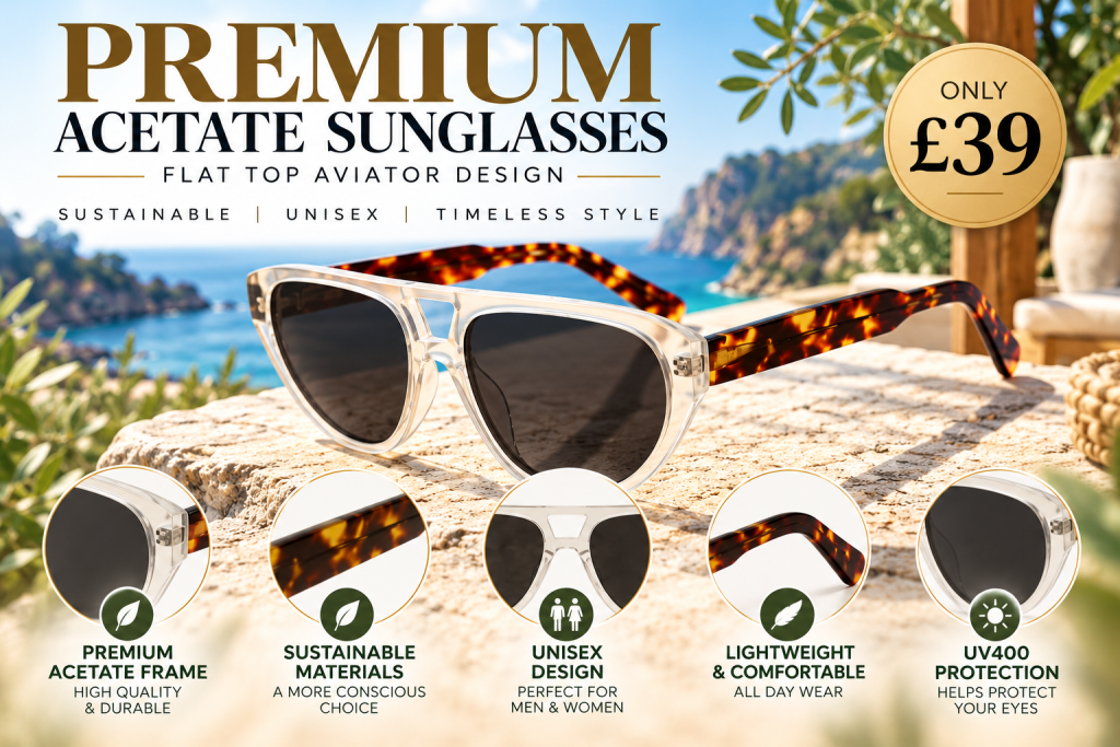 Flat Top Aviator Acetate Sunglasses ad